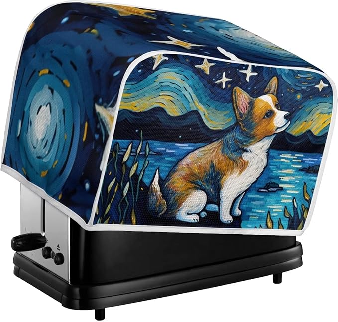 ZFRXIGN Corgi Toaster Cover, 2/4 Slice, Starry Night, Blue, Polyester, Dust Cover