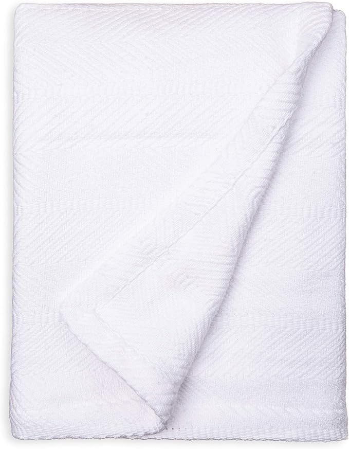 Sticky Toffee Cotton Throw Blanket 60x50 in – Woven Lightweight White Blanket for Couch or Bed, Soft Herringbone Weave, Boho Farmhouse Style