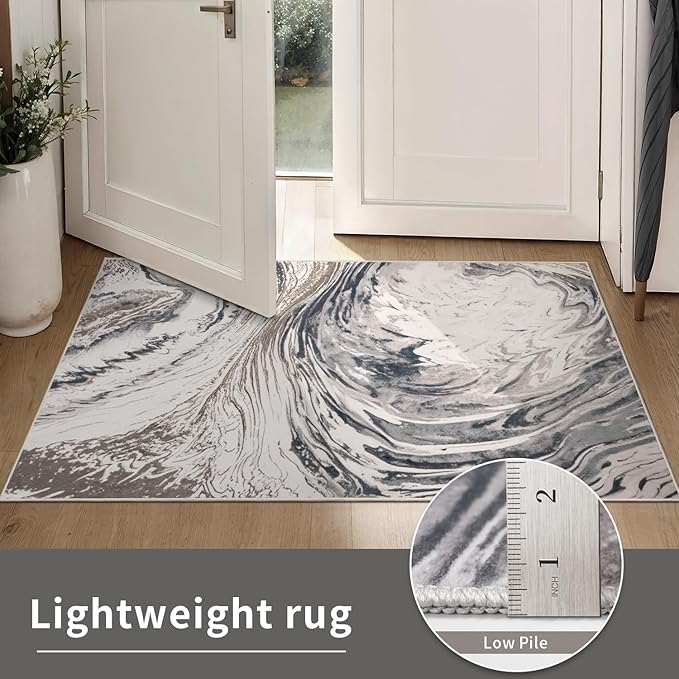 Ciicool 2x6 Washable Runner Rug, Modern Abstract Soft Hallway Rugs Runner, Non-Slip Thin Accent Rug Lightweight Brown Print Distressed Carpet for Laundry Entryway Bedroom Kitchen Indoor