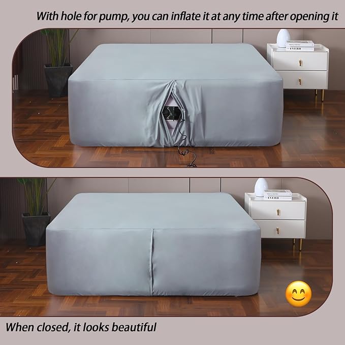 Full Fitted Sheet for Air Mattress,with 24 Inch Extra Deep Pockets,Ultra Soft Durable Breathable Bed Sheets Cover for Inflatable Air Bed,with Pump Opening,Inflate at Any Time-Gray