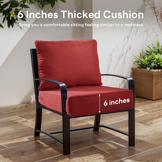 6" Thicker Outdoor Chair Cushion 7 Sets - 24" *24" *6" Waterproof Patio Furniture Cushions with Removable Cover, 28D High Density Sponge Filling Thicken Outdoor Patio Cushions - Red