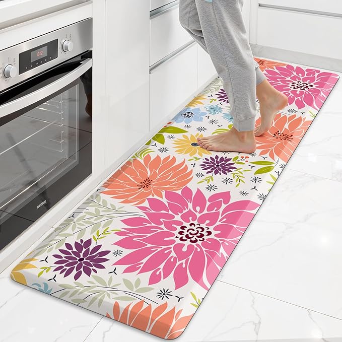 Kitchen Mats for Floor,Cushioned Rug Anti-Fatigue Mats for Kitchen Decor Accessories,Waterproof Non-Slip Mat and Rug for Office,Floor,Laundry 17.3"*60",Mutil-Pink