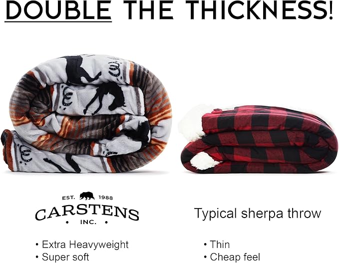 CARSTENS, INC. Ultra Premium Super Soft Plush Sherpa Fleece Oversized Throw Blanket 54" x 68", Running on The Range