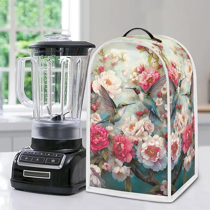 Talayituse Vintage Hummingbird Flower Print Blender Dust Cover, Fingerprint Protection Cover for Stand Mixer or Coffee Machine, Home Kitchen Appliance Covers for Stain Dust Resistant Supplies
