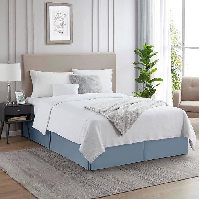 Nestl Stone Blue Bed Skirt King Size - King Bed Skirt 14 Inch Drop - Brushed Microfiber Bed Skirts - Hotel Quality Pleated Bed Skirt - Shrinkage & Fade Resistant