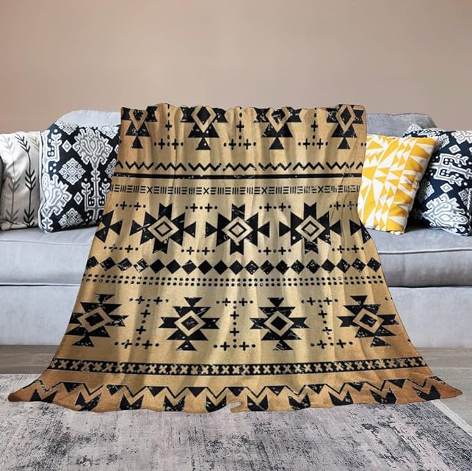 Tribal Aztec Throw Blanket, Southwestern Native Blanket, Vintage Ethnic Abstract Geometric Print Throws Cover for Couch Chair Sofa Bed Outdoor Beach Travel 30"x40"