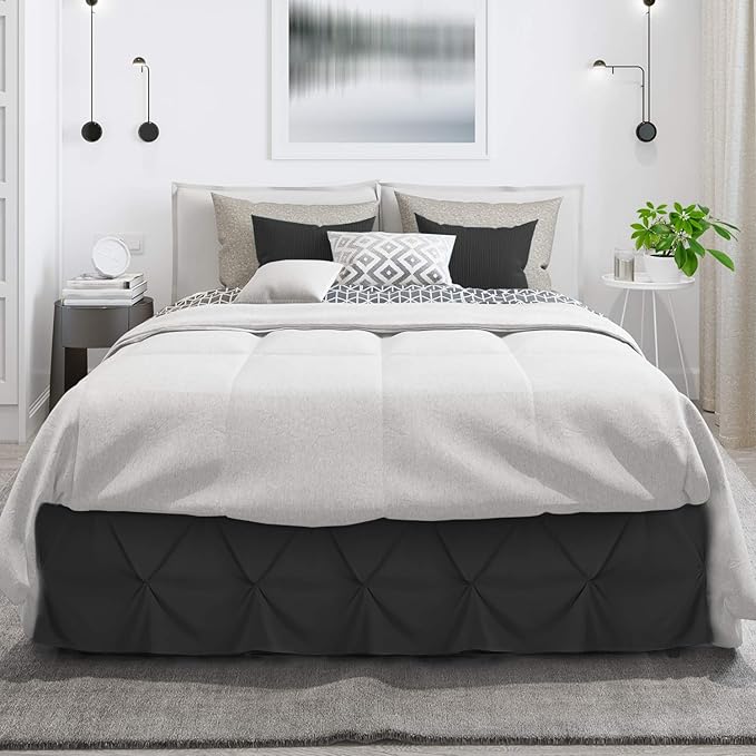 Nestl Black Bed Skirt Queen Size, Pinch Pleat Queen Bed Skirt, 14" Inch Drop Queen Bedskirt, Hotel Quality Black Bed Skirts, Premium Microfiber Bedskirt for Queen Bed, Black Queen Bed Skirt
