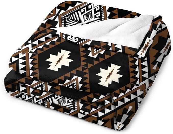 Rustic Western Throw Blanket, Southwestern Bohemian Ethnic Style Native Aztec Pattern Flannel Blanket for Sofa Bed, All Seasons 60"x80"