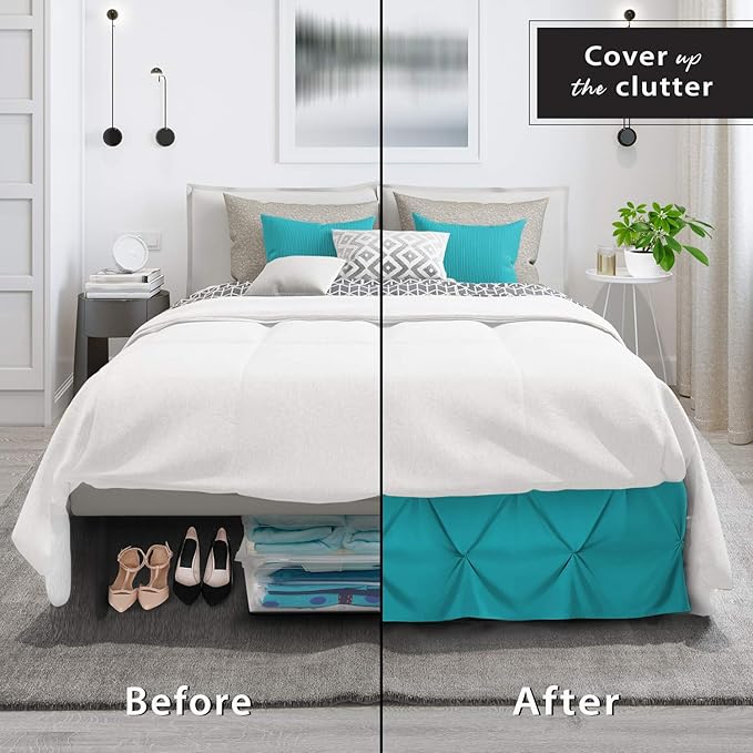 Nestl Teal Bed Skirt Full Size, Pinch Pleat Full Bed Skirt, 14" Inch Drop Full Bedskirt, Hotel Quality Teal Bed Skirts, Premium Microfiber Bedskirt for Full Bed, Teal Full Bed Skirt