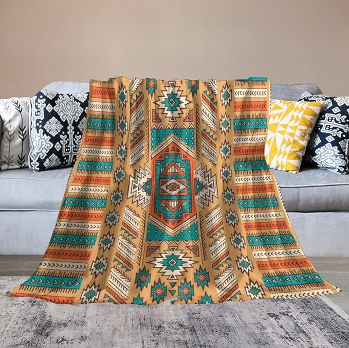 Aztec Throw Blanket, Tribal Navajo Print Native Blanket for Camping Outdoor Couch Sofa Bed 50"x60"