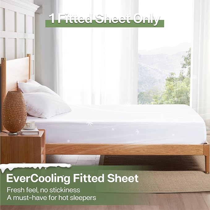 MR&HM Full Fitted Sheet Only, Ultra-Soft Rayon Derived from Bamboo & Polyester Blend, Silky & Breathable, 15" Deep Pocket with Elastic Straps, Cooling Fitted Sheet for Hot Sleepers, White