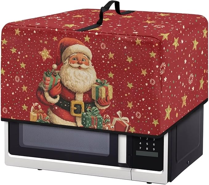 Microwave Oven Cover, Christmas Santa Claus Anti-Scratch Deep Fryer Cover Heat-Resistant Dustproof for Air Fryer Toaster Oven Microwave Oven Microwaves Dust Covers with Handles