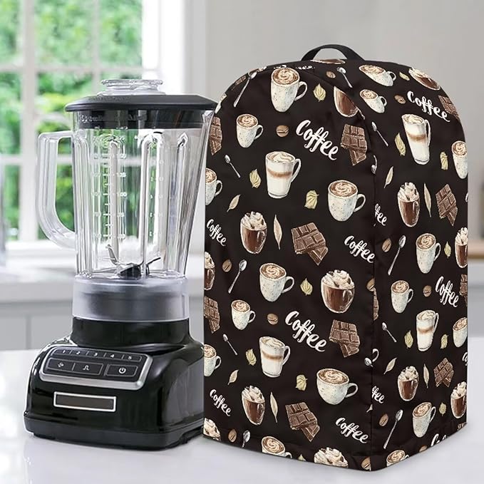 Chocolate Coffee Cups Blender Cover for Kitchen Food Processor Cover Dust Foldable Coffee Appliance Cover Universal Design with Top Handle