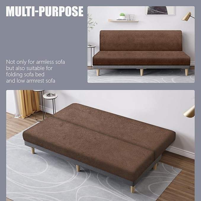 molasofa Leather Like Stretch Futon Slipcover Armless Futon Bed Sofa Cover Furniture Protector with Elastic Bottom, Soft and Washable Futon Cover for Sofa Bed Stay in Place（Larger，Light Brown）