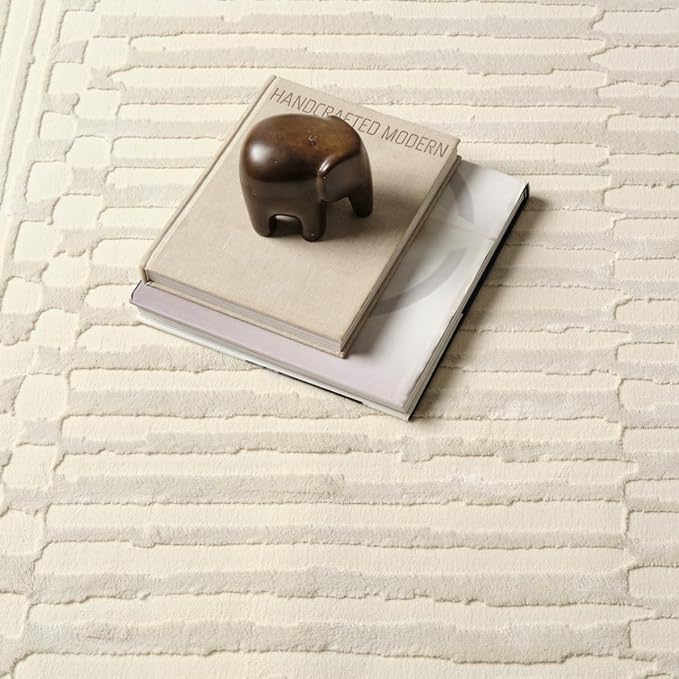 Revival Rugs Soloba 3'11"x6'1" Machine Washable Area Rug for Kitchen Bedroom - 100% Recycled Oeko-TEX Certified, Medium Pile, Beige, Cream