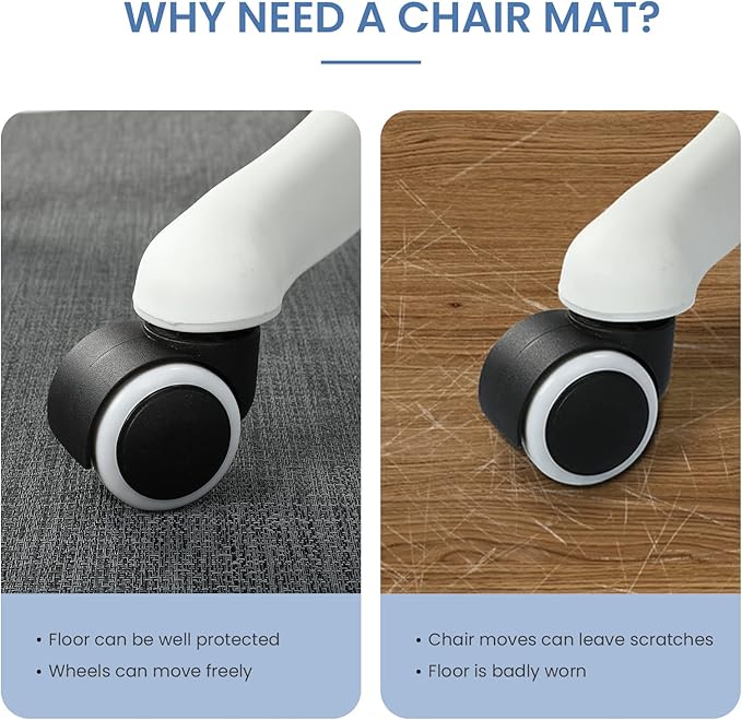 Chair Mat for Hardwood Floor, 36" x 48" Heavy Duty Office Chair Mat for Rolling Chairs, Anti Slip, Computer Chair Desk Mat, Floor Protector for Home Office, Black&Grey
