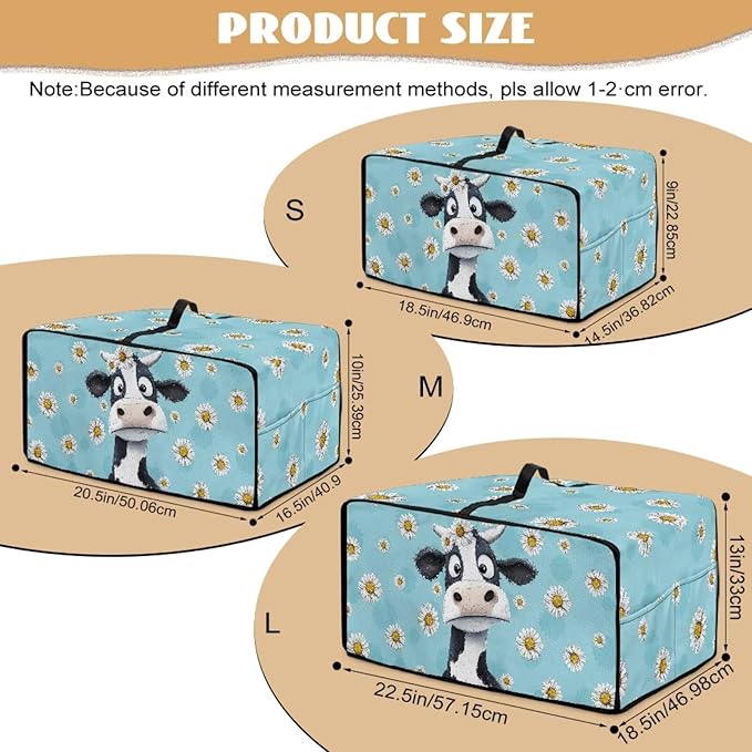 Air Fryer Toaster Oven Dust Cover with Side Pockets, Protective Smart Oven Cover for Kitchen Countertop Decorations, L, 18.5 x 22.5 x 13 Inches, Cow Daisy Light Blue