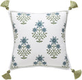 ISAENNE Design Fresh Linen Square Throw Pillow Covers 18"x18", French White Cottage Cushion Covers with Blue Floral Branches Pattern Decor Pillowcases for Bed,Living Room,Outdoor,Car