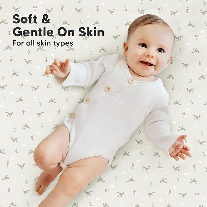 2-Pack Mini Crib Sheets Fitted - 38x26 Pack N Play Sheets for Pack and Play Mattress, Organic Cotton, Soft & Breathable Playard Bedding, Neutral Mini Toddler Bed Cover for Boys, Girls (Marine Muse)