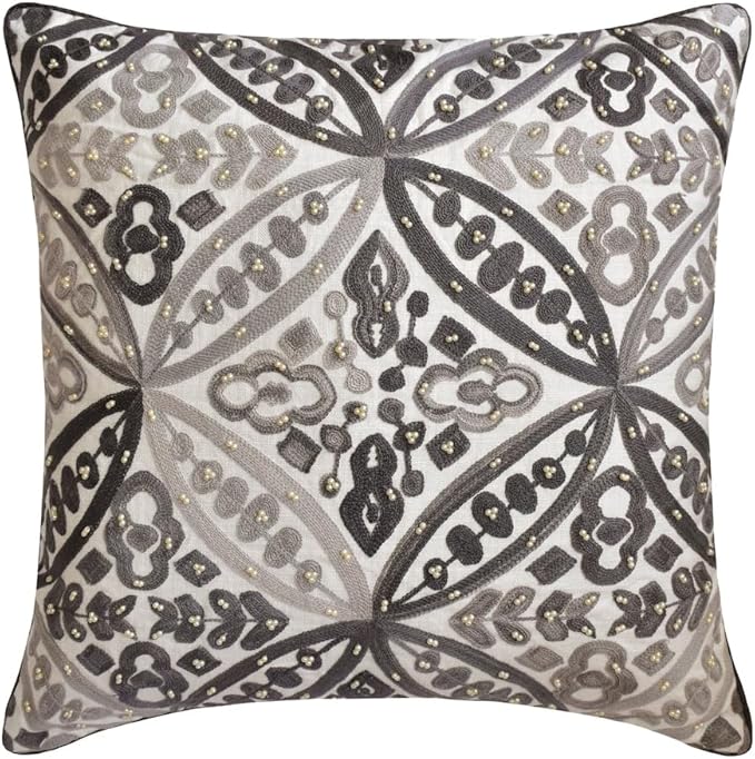 The HomeCentric King/Queen/Twin Gray Luxury CA King 86"x18" Bed Runner with Two Pillow Cover, Moroccan, Pearl, Geometric & Embroidered Bed Scarf on Embroidered Fabric - Meryem