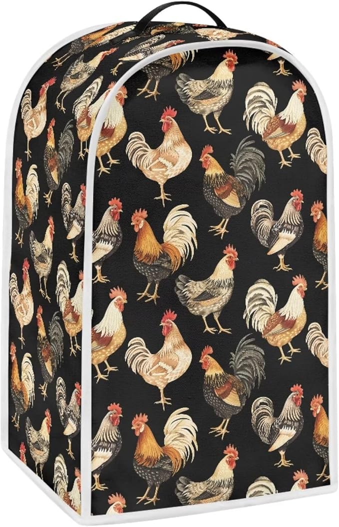Chicken Rooster Print Blender Dust Cover, Stand Mixer or Coffee Maker Appliance Cover, Anti Fingerprint Polyester Dust Proof Stain Resistant for Blender Home Kitchen Decor