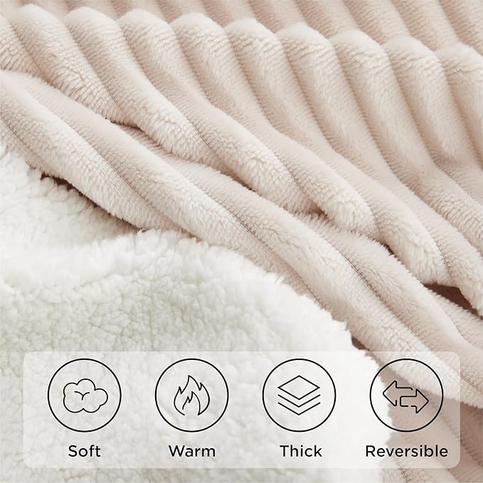 Sherpa Blankets Queen Size - Fleece Queen Blanket for Bed, Soft and Warm Throw Blanket for Winter, 90" x 90", Cream