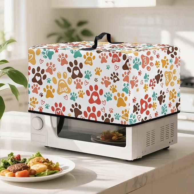 Microwave Oven Dust Cover, Dog Paw Polyester Dust Cover for Microwave Oven for Most Microwaves Oven Cloth Covers Waterproof Microwaves Dusts Covers Anti-Scratch Washable