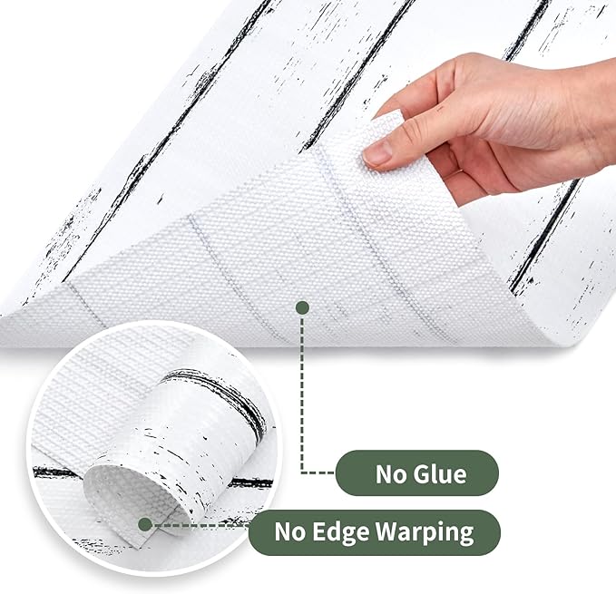 Shelf Liner for Kitchen Cabinets Non Adhesive Drawer Liner 12in x 20FT White Grain Non-Slip Thickened Shelf Liner Paper Strong Easy to Clean for Tool Box Refrigerator with Knife and Tape Measure