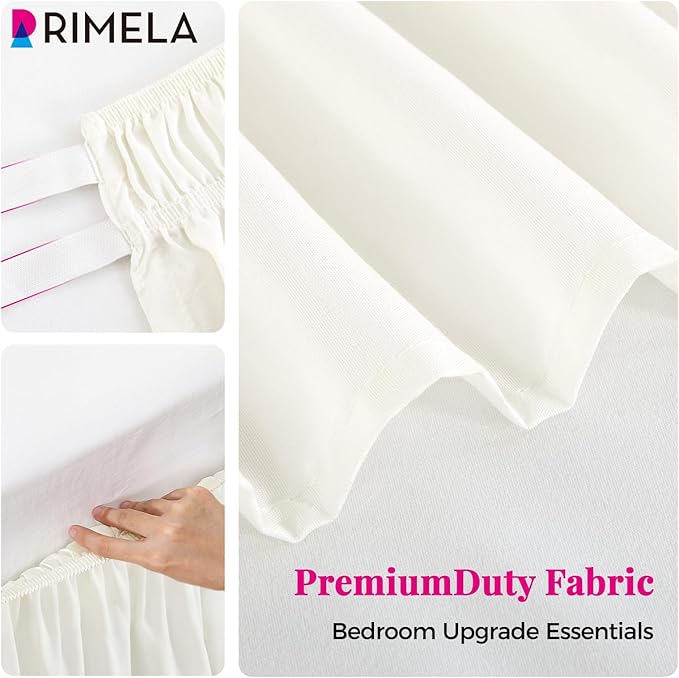 RIMELA Warm White Bed Skirt King Size 12 Inch Drop, Wrap Around Elastic Adjustable Bedskirt, Bed skirting Dust Ruffle for Bed Frame & Box Spring Soft Durable Fabric Machine Washable Easy to Install