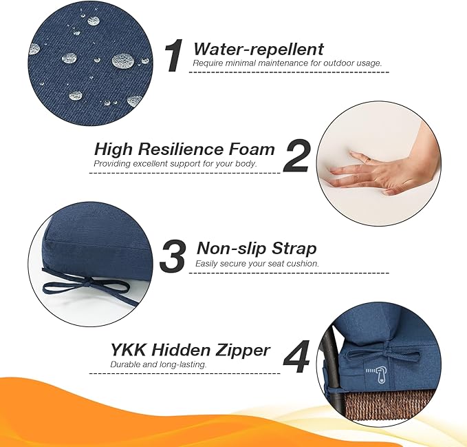 Sunbrella Outdoor High Back Chair Cushion Seat Pads, 44 x 21 Inch Water-Repellent & Fade-Resistant Patio Furniture Cushions with Ties for Adirondack, Rocking Chairs, Specrtum Indigo