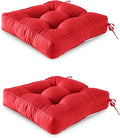 ARTPLAN Outdoor Seat Cushion,Square Thick Tufted Pure Chair Cushion for Patio Wicker Chair with Tie,Set of 2,19"x19"x5",Red
