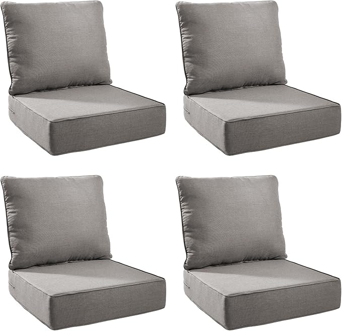 Outdoor Cushion Set for Furniture Patio Furniture, UV Resistant, Water Resistant - 6 Inch Thick Foam Garden Cushions– 24x24 Inch Patio Seat Covers for Chair/Sofa/Couch | Grey | 4-Pack |