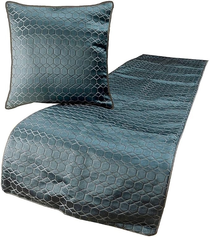 The HomeCentric King Queen Twin Blue Designer CA King 86"x18" Bed Runner Without Pillow Cover, Hexagon Pattern Bed Scarf on Jacquard Fabric - Hexagon Lagoon