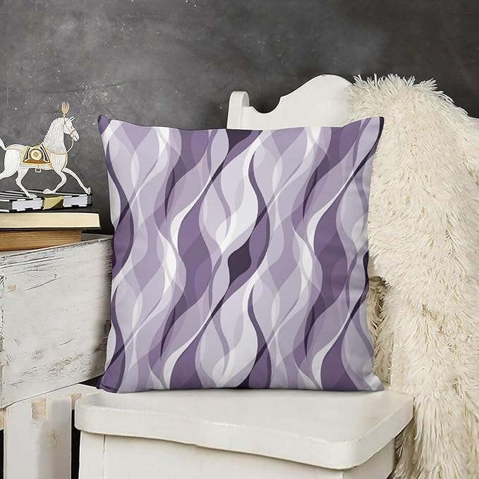 Lavender Throw Pillow Covers Modern Purple and Grey Striped Decorations for Bedroom Living Room Farmhouse Sofa Pillows Bed Couch 12x12 Inch
