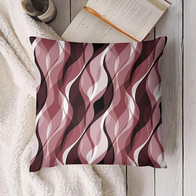 Burgundy Throw Pillow Covers Modern Abstract Ombre Burgundy Striped Decorations for Bedroom Living Room Farmhouse Sofa Pillows Bed Couch 12x12 Inch