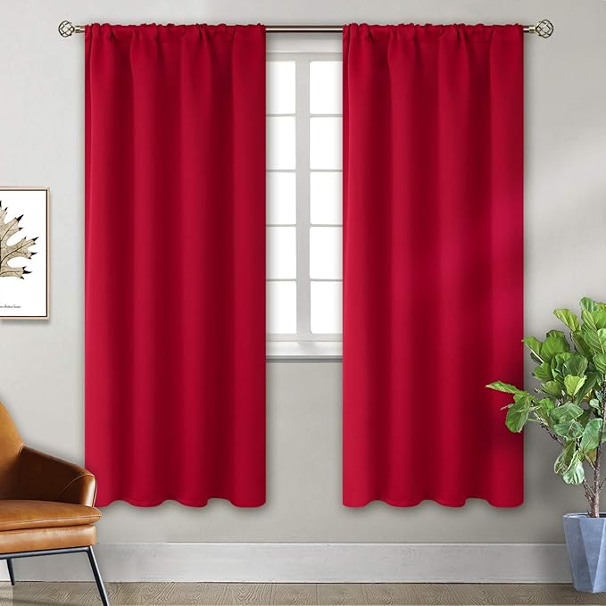 BGment Red Blackout Curtains for Bedroom 72 Inches Length - Rod Pocket Thermal Insulated Drapes Room Darkening Privacy for Christmas Decor Living Room, 52 x 72 Inch, 2 Panels