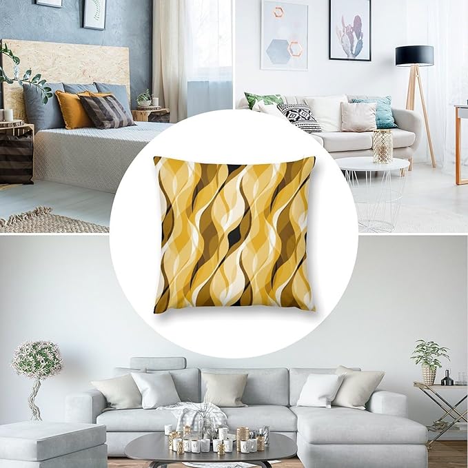 Yellow Throw Pillow Covers Abstract Ombre Yellow and Grey Striped Decorations for Bedroom Living Room Farmhouse Sofa Pillows Bed Couch 16x16 Inch