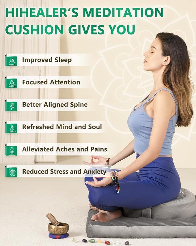 Hihealer Meditation Cushion Set – Large Rose Velvet Zafu & Zabuton Floor Pillow Traditional Tibetan Yoga Bolster for Adults Buckwheat Filled for Comfort Support