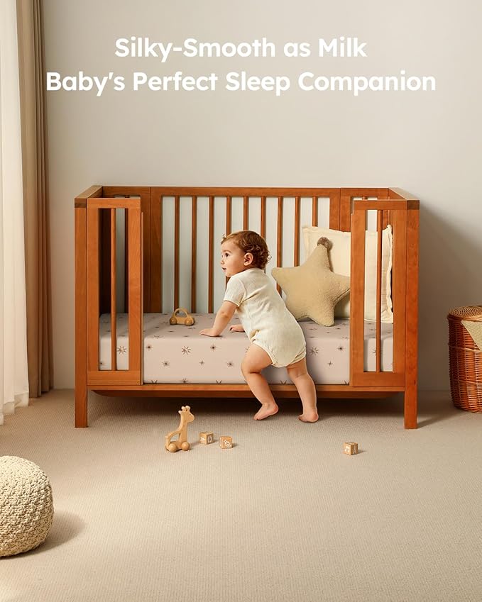 Baby Crib Sheets for Boys Girls, 28x52x8in Fitted Crib Sheet Neutral 3 Pack for Standard Crib and Toddler Mattress, Breathable Soft Microfiber Baby Sheet White Brown Sun God
