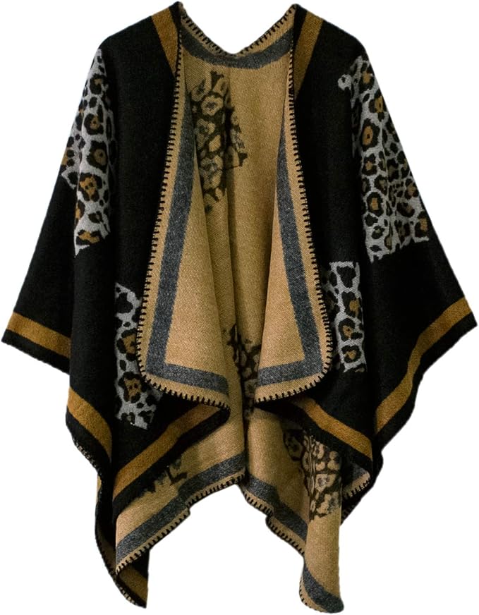 Women's Vintage Pattern Open Front Poncho Cape Shawl Winter Shawl Wraps