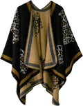 Women's Vintage Pattern Open Front Poncho Cape Shawl Winter Shawl Wraps