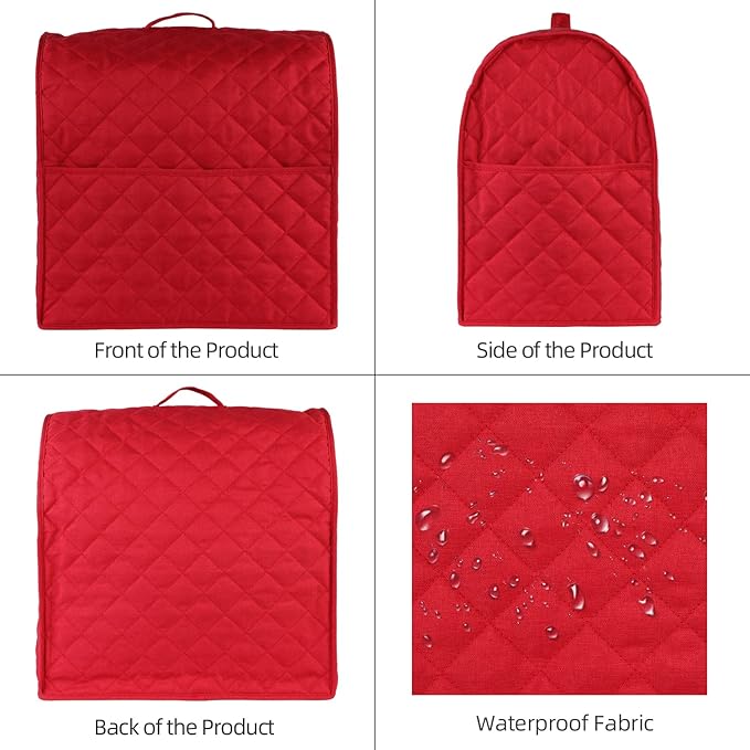 Stand Mixer Cover compatible with Kitchenaid Mixer, Fits All Tilt Head & Bowl Lift Models with 3 Organizer Bag for Accessories. (Red, For Bowl Lift 5-8 Quart)