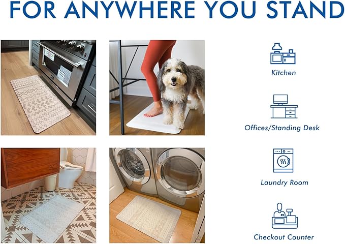 Klay Home Kitchen mats for Floor Anti Fatigue, 3/4" Thick 100% PU Memory Foam Kitchen mat, Padded Kitchen mat, Cushion Kitchen Sink Rug - Waterproof - Non-Slip - Well-Made (Small 20" x 32", Boho)