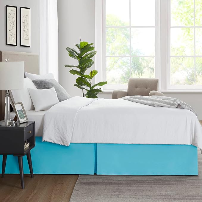 Nestl Beach Blue Twin Bed Skirt - Twin Size Bed Skirt 14 Inch Drop - Brushed Microfiber Bed Skirts - Hotel Quality Pleated Bed Skirt - Shrinkage & Fade Resistant