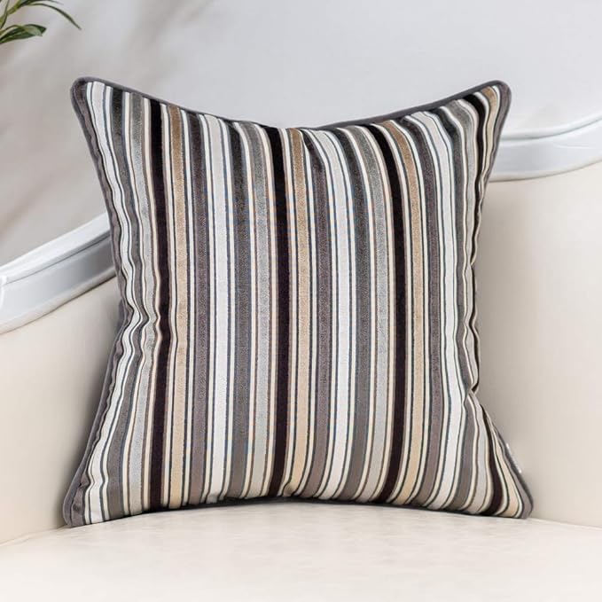 Yangest Grey Striped Throw Pillow Cover Multicolor Velvet Cushion Cover Modern Bohemian Pillowcase for Sofa Couch Bedroom Living Room Home Christmas Decoration,16x16 Inch