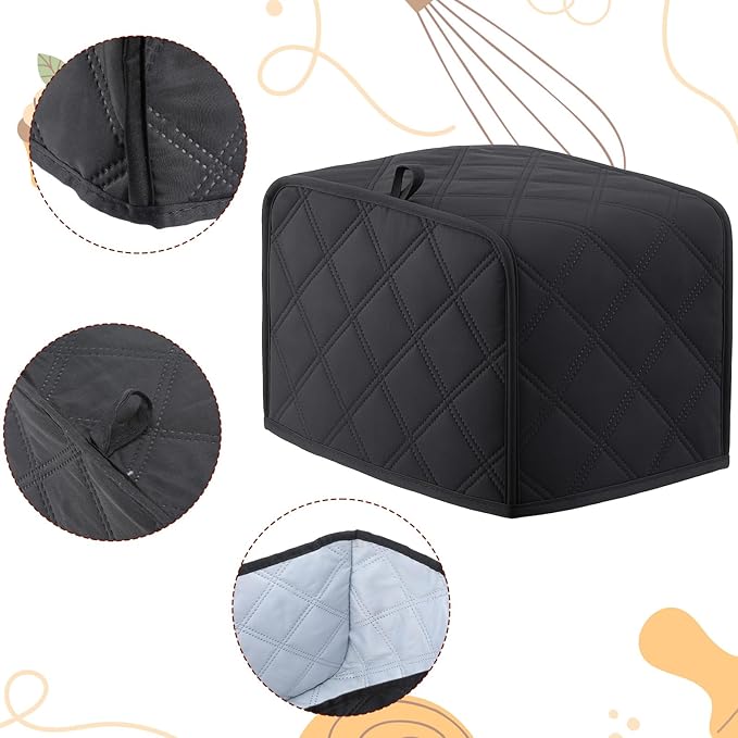 Toaster Cover 2 Slice, 11.4 x 7.5 x 7.9in Universal Size Toasters Dusts Covers, Black Kitchen Small Appliance Cover, Polyester and Cotton Quilted Kitchen Appliance Covers