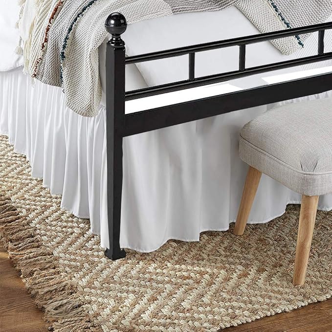 Dust Ruffle with Split Corner Ruffled Gatherd Bed Skirt with Platform Three Sided Coverage - White, Queen BedSkirt, Easy Fit up to 16" Drop, 100% Microfiber Bed Skirts (White Queen)
