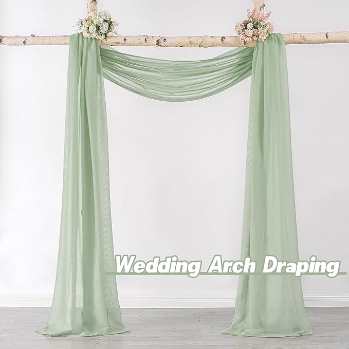 DONREN 144 Inches Long Window Scarf for Party - Luxury Soft Semi Sheer Scarf Valance for Wedding (1 Panel,Sage Green)