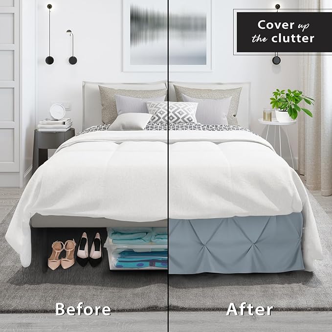 Nestl Stone Blue Bed Skirt Twin Size, Pinch Pleat Twin Bed Skirt, 14" Inch Drop Twin Bedskirt, Hotel Quality Stone Blue Bed Skirts, Premium Microfiber Bedskirt for Twin Bed, Stone Blue Twin Bed Skirt