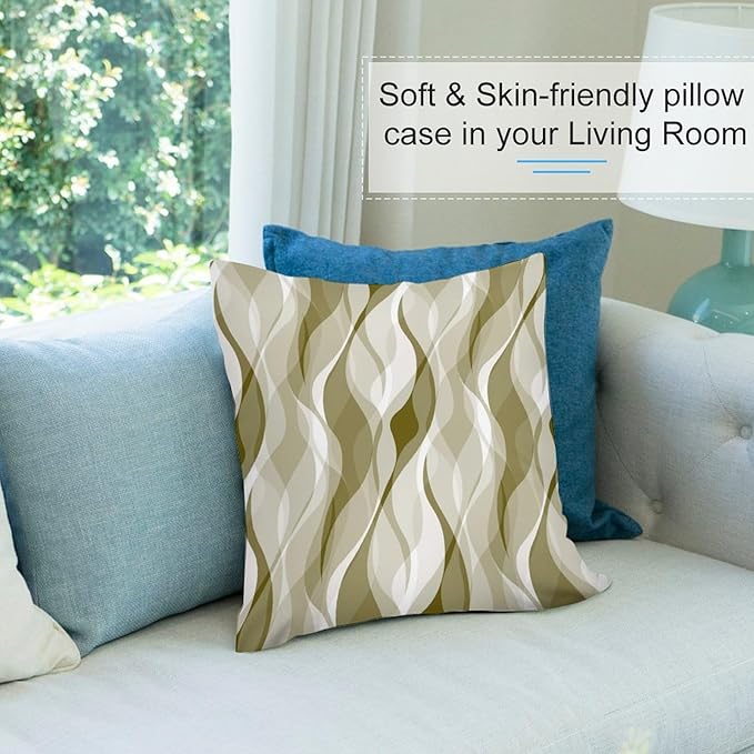 Light Green Throw Pillow Covers Abstract Ombre Light Green and Grey Striped Decorations for Bedroom Living Room Farmhouse Sofa Pillows Bed Couch 18x18 Inch
